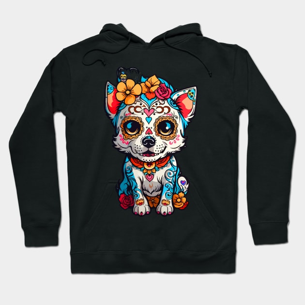 Dog Sugar Skull Halloween Hoodie by CatCoconut-Art